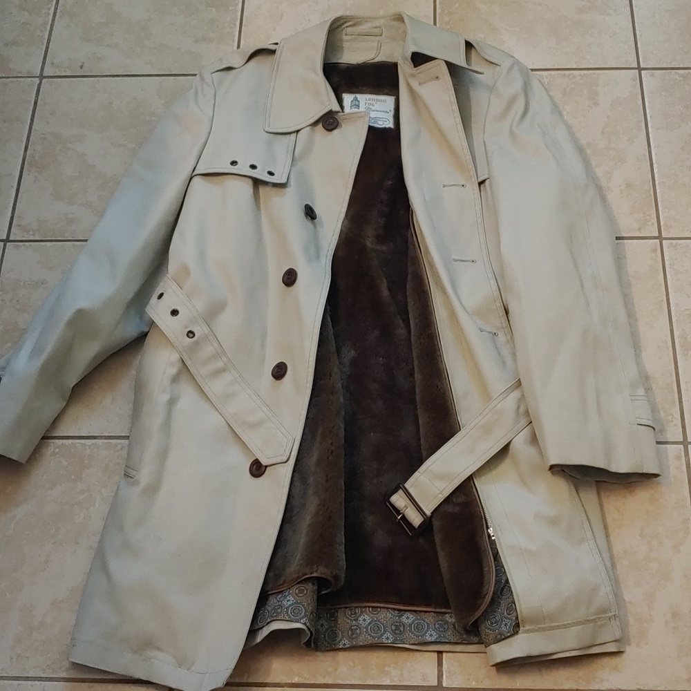 VTG London Fog Khaki Trench Coat Polar Plush Lining Men's Size 40L